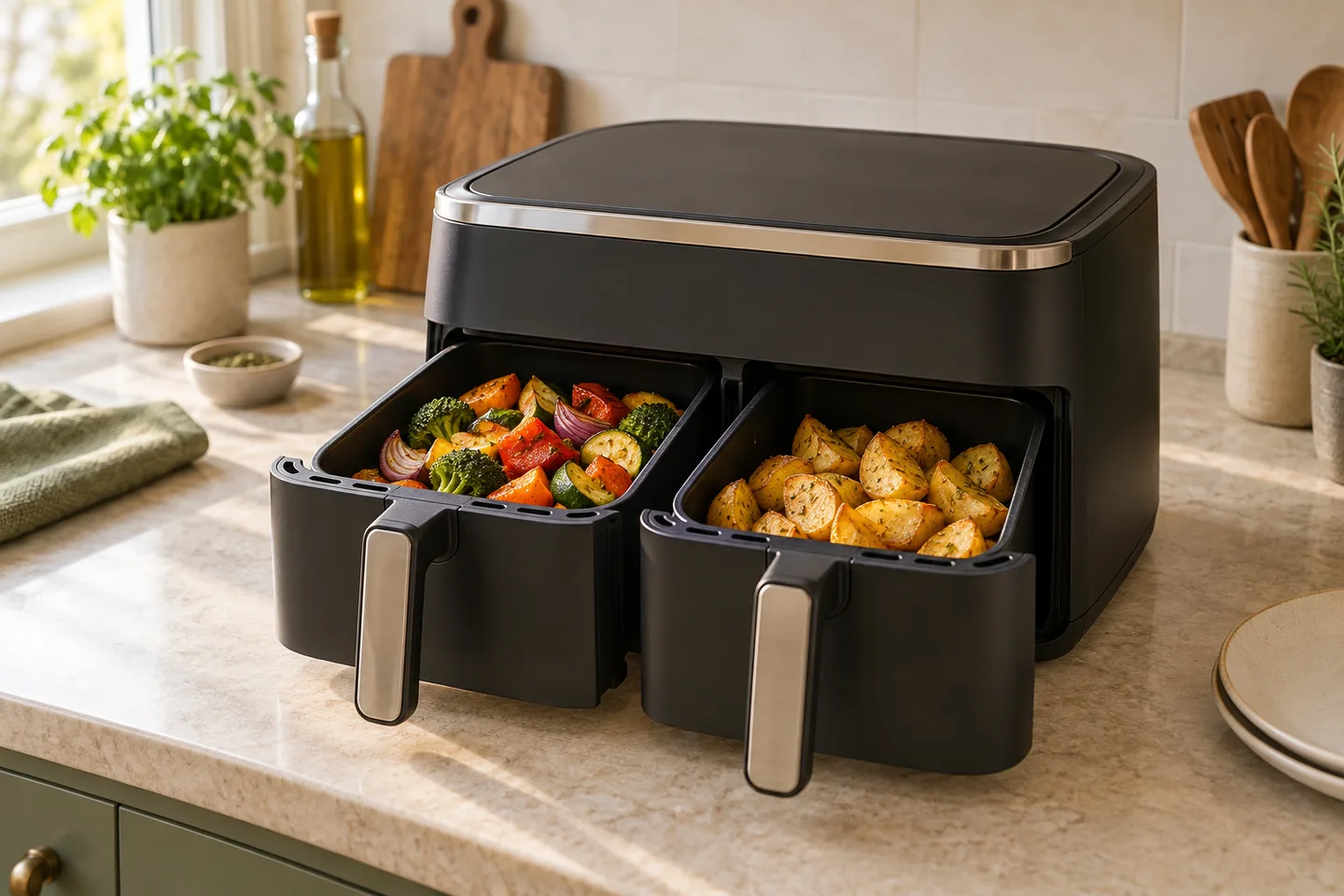 Dual-basket air fryer with two separate drawers