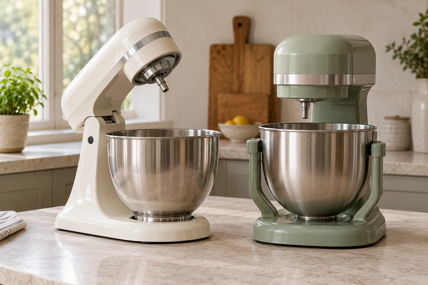 Tilt-head and bowl-lift stand mixers with stainless bowls