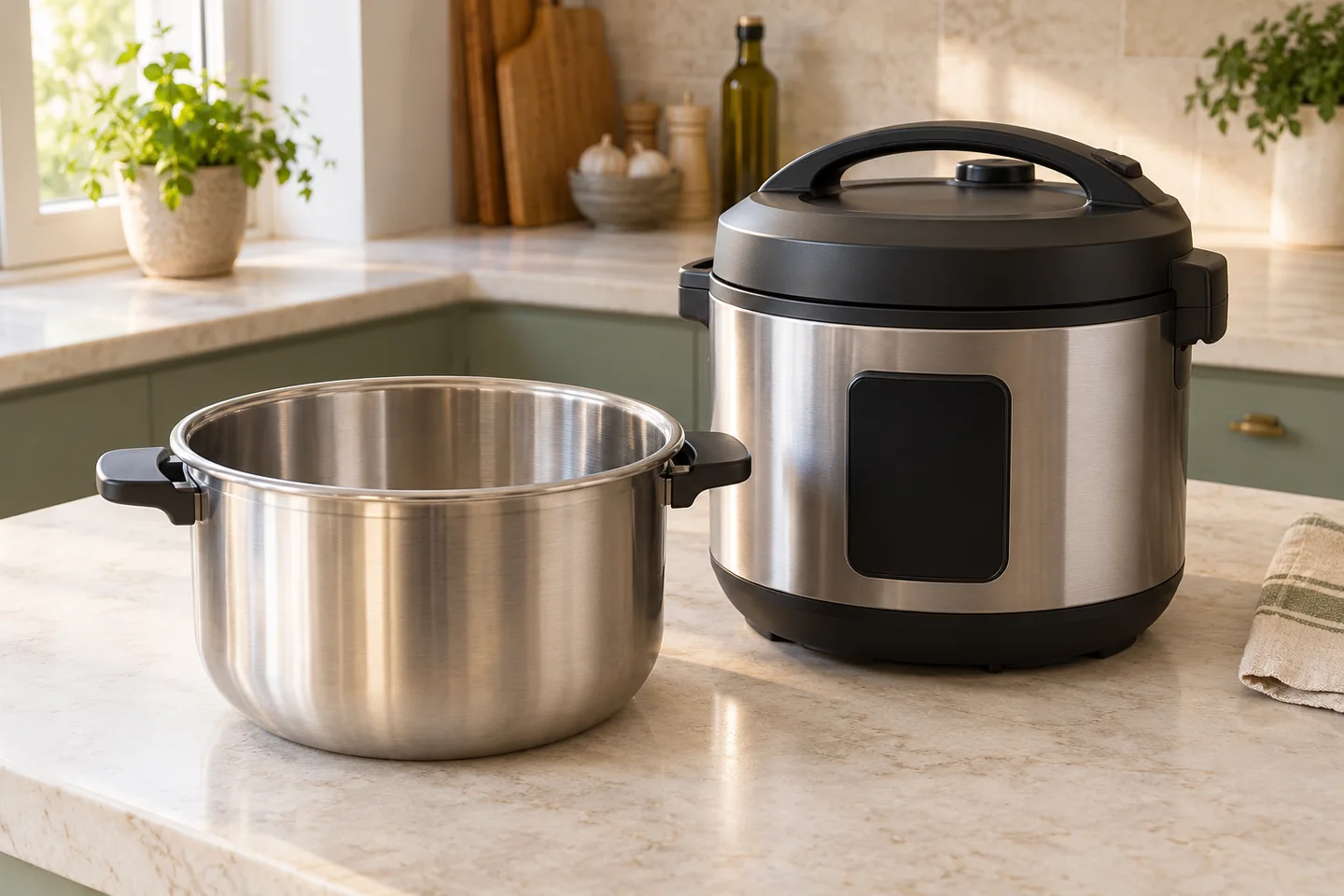 Stainless steel multicooker pot with two handles