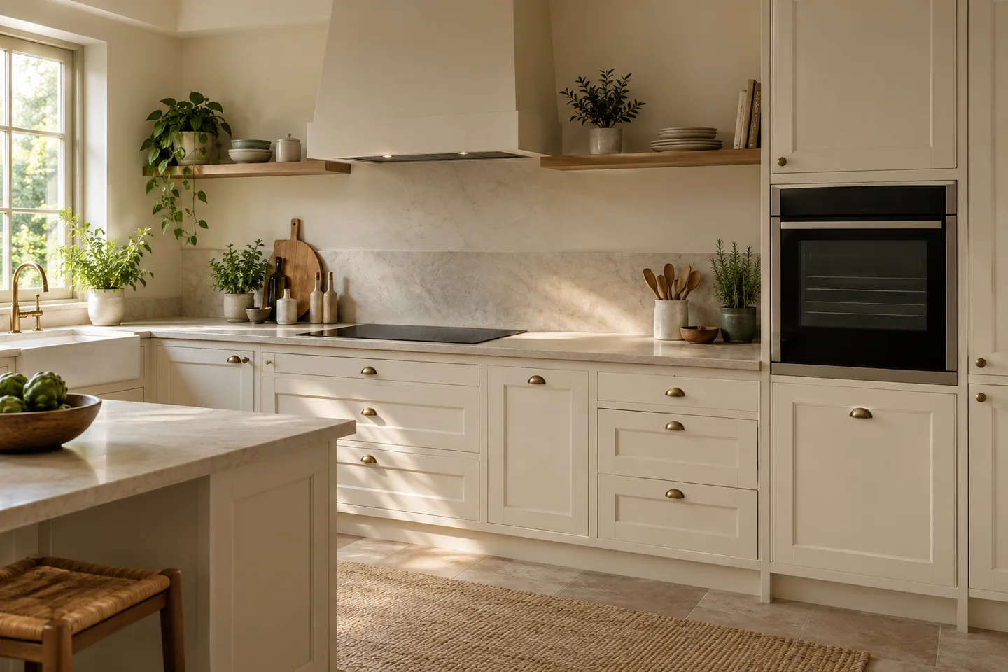 Separate glass cooktop and wall oven in kitchen cabinetry